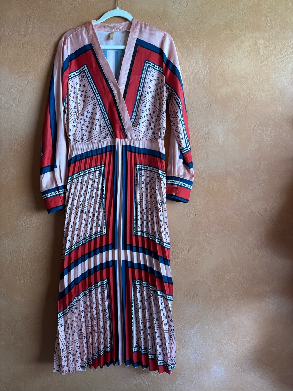 Scotch & Soda Thalia Scarf Print Pleated Midi Dress Pink Large - Picture 3 of 16